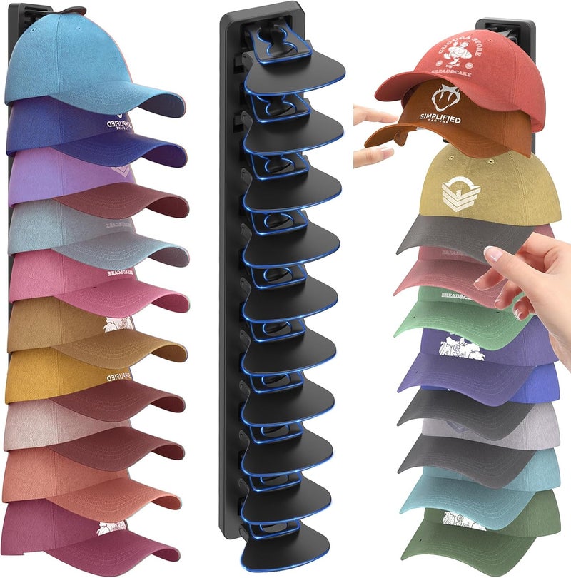HeQe Hat Organizer for Baseball Caps 1 Pack, Adhesive Hat Rack for Wall, Baseball Cap Organizer (Black) - Image 1